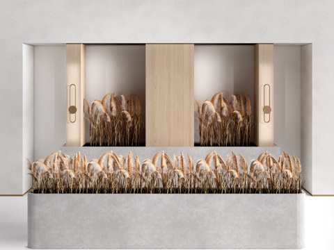 现代芦苇花箱 干花花箱 干支狼尾草花箱su模型