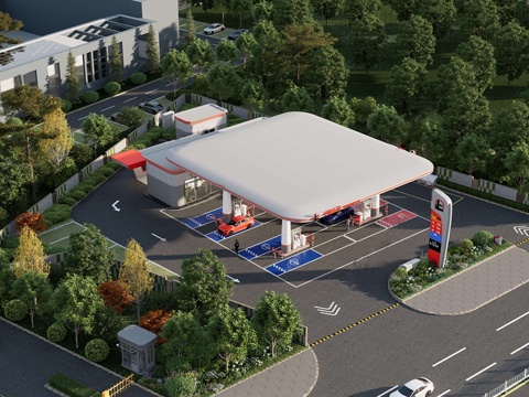 现代加油站 小公建 加油站 中石化加油站su模型