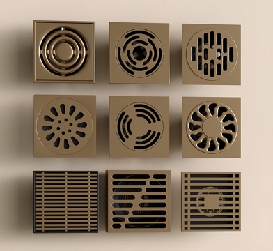  现代不锈钢地漏 防臭排水口 金属地漏 卫生间地漏su模型 