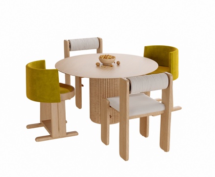 现代餐桌椅 圆形餐桌 餐桌su模型