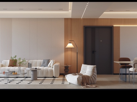  奶油风客餐厅3d模型 