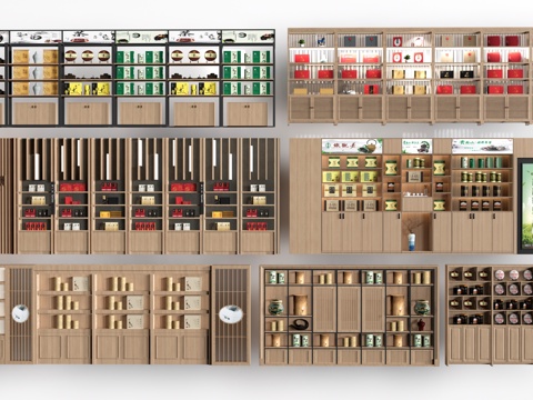  现代货架 货柜 文创展架 烟酒展示架su模型 