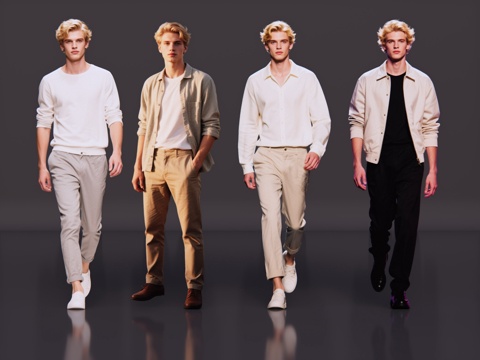 2D现代人物 时尚休闲装 休闲模特 现代商业街拍 休闲装帅哥su模型