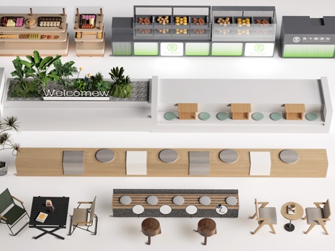  现代奶茶店桌椅 咖啡厅桌椅 餐厅桌椅su模型 