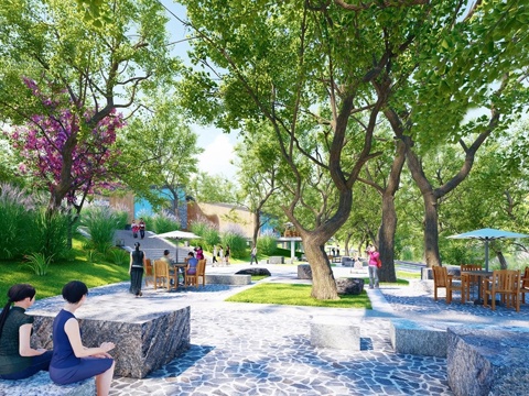  现代林下空间景观 滨水野趣生态公园 野外景观公园su模型 