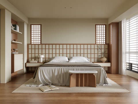  现代卧室 双人床 床头柜3d模型 