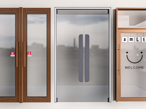 现代商铺玻璃门 玻璃双开门 商业街玻璃门 奶茶店玻璃门 咖啡su模型