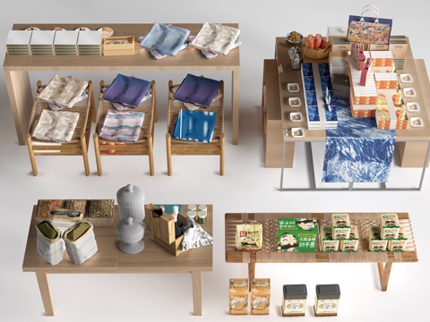 现代文创展台 文创展柜 文创展架 民俗小品su模型