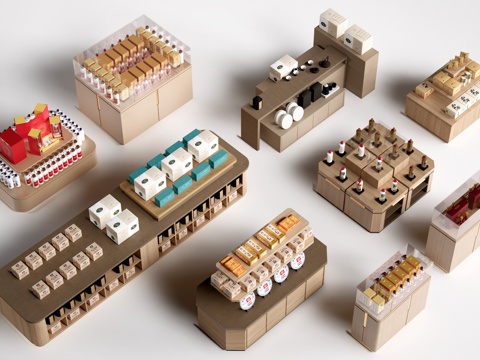 现代文创展台 文创展柜 文创展架 民俗小品su模型