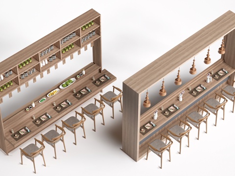  现代餐厅吧台 餐厅桌椅su模型 