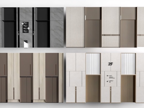  现代升降电梯 电梯厅 电梯门su模型 