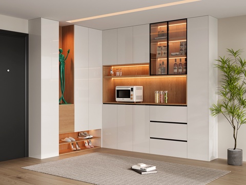 现代转角鞋柜酒柜一体 鞋柜 酒柜su模型