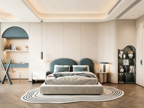  现代男孩房 卧室 衣帽间 儿童房3d模型 