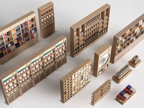  现代货架 货柜 文创展架 超市货架su模型 