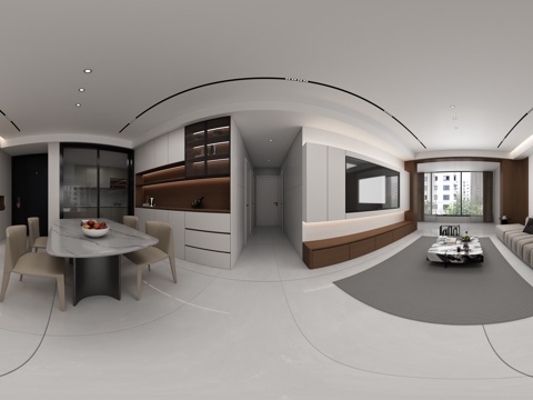  现代客厅餐厅全景 