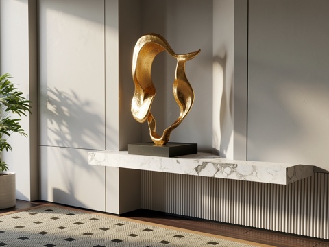  现代轻奢雕塑摆件 现代抽象金属雕塑 雕塑 端景雕塑su模型 