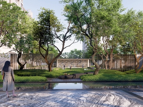  现代简约小区景观 对景景观 林下景观su模型 