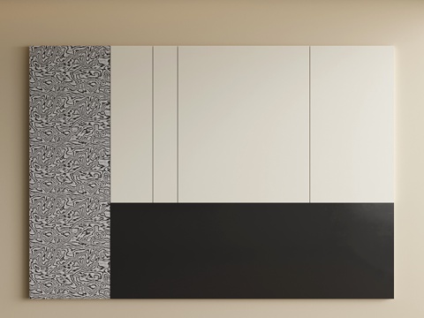 现代床头背景墙 极简风卧室背景墙su模型