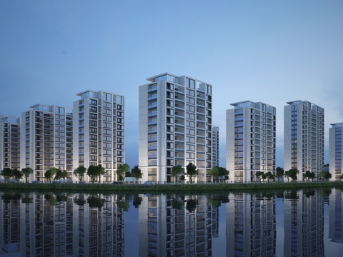 现代住宅 高层住宅 住宅夜景 公寓楼3d模型
