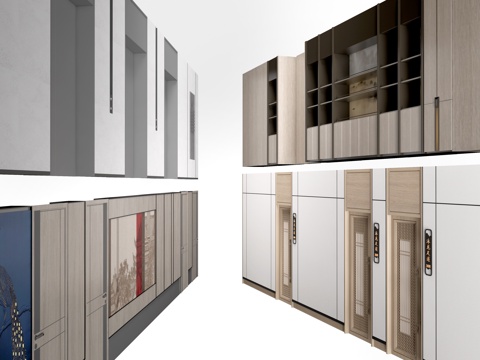 现代办公室走廊 酒店走廊 过道su模型