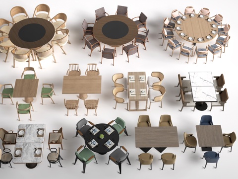  现代餐饮桌椅 餐厅桌椅 餐桌椅 饭店桌椅su模型 