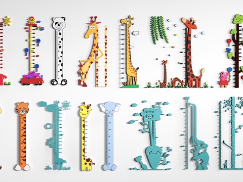  现代儿童身高标尺 幼儿园身高墙 身高标线su模型 