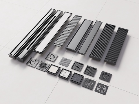  现代地漏 出水口 井盖 不锈钢地漏 卫浴地漏 卫浴五金 长条su模型 