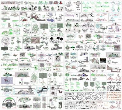 景石假山置石水景剖面做法工艺详图节点CAD素材图库cad施工图