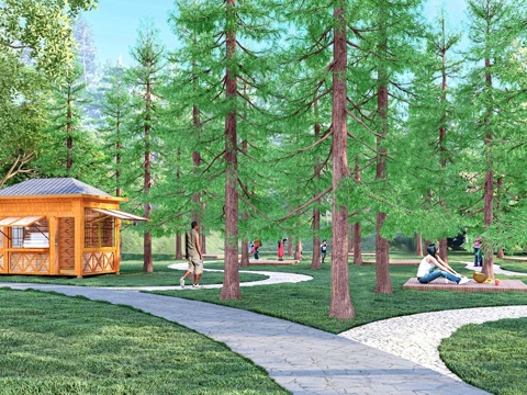  现代山体公园  林下景观su模型 