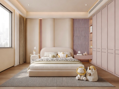  现代女孩房 奶油风女孩房3d模型3d模型 