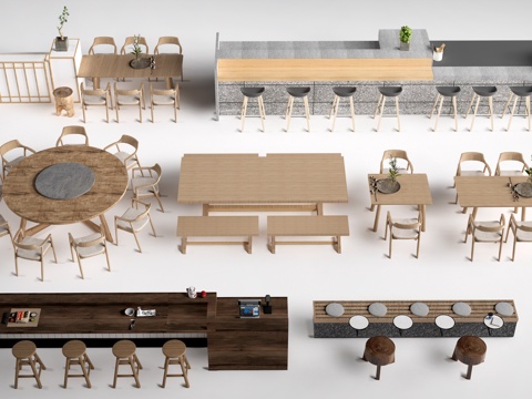  现代奶茶店桌椅 咖啡厅桌椅 餐厅桌椅su模型 