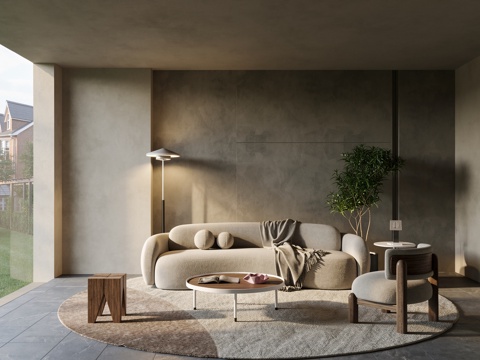  现代客厅  侘寂风客厅  奶油风客厅su模型 