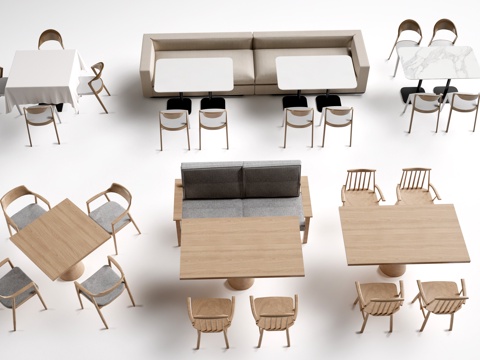  现代餐饮桌椅 餐厅桌椅 餐桌椅 饭店桌椅su模型 