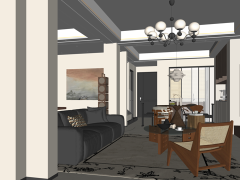 家装 衣帽间 客厅 客餐厅 茶室su模型