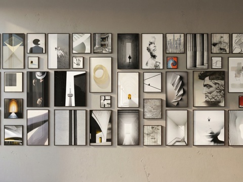 现代装饰挂画 莫兰迪挂画 抽象挂画 抽象装饰画su模型