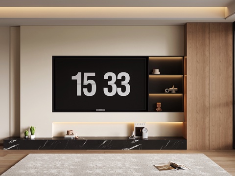 现代电视背景墙 电视背景柜 大理石电视柜 开放格电视背景su模型