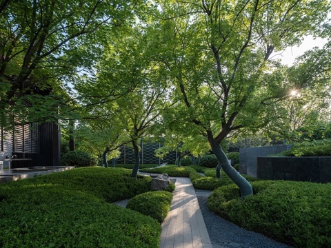  现代小区景观 林下休闲空间 林下道路 林下景观su模型 