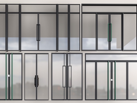 现代玻璃门 玻璃推拉门 商业街玻璃门 店铺玻璃门su模型