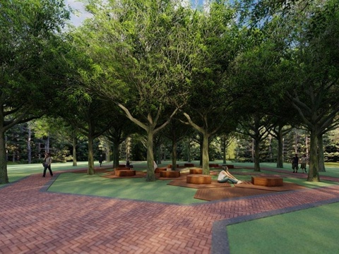  现代林间景观公园 林下景观su模型 