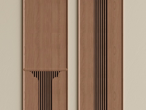  新中式护墙板 实木墙饰板 墙板背景墙su模型 