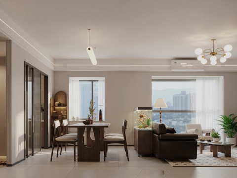 中古风 老钱风  复古风  美式  现代客餐厅  厨房su模型