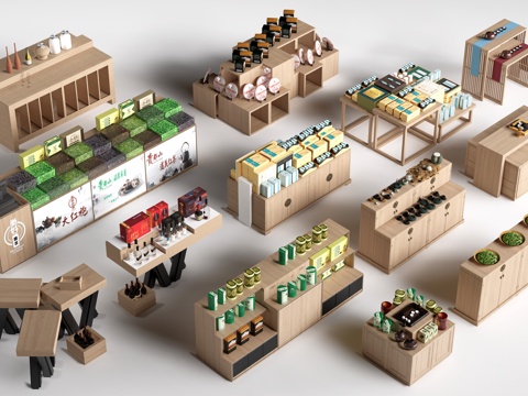 现代文创展台 文创展柜 文创展架 民俗小品su模型