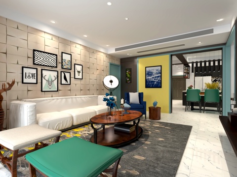  现代风格 客厅 餐厅 客餐厅 家居3d模型 