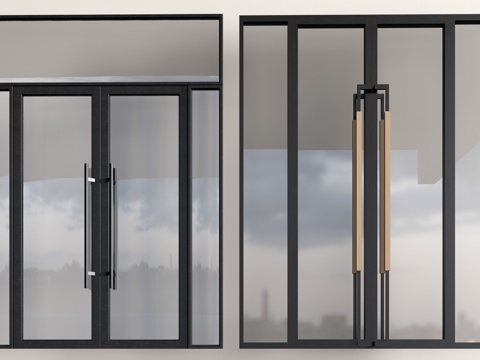  现代玻璃门 玻璃双开门 店铺玻璃门su模型 