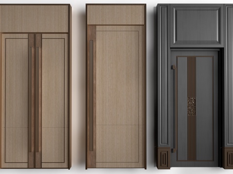  新中式木门 宴会厅门 会议室木门 平开门su模型 