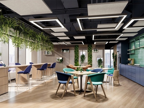  现代茶水间 茶水休闲区 茶水间 植物吧台su模型 