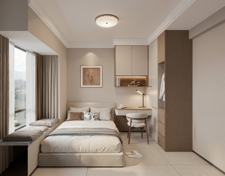 现代卧室  中古复古风卧室   美式卧室 榻榻米su模型