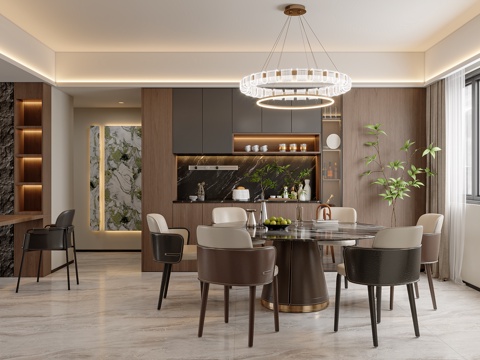  意式轻奢客餐厅3d模型 