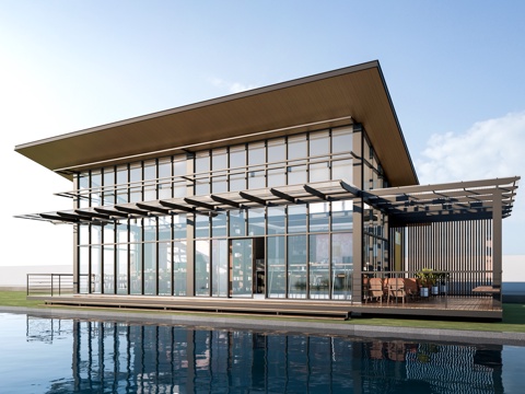  现代驿站建筑 商店建筑 咖啡厅建筑 小公建su模型 