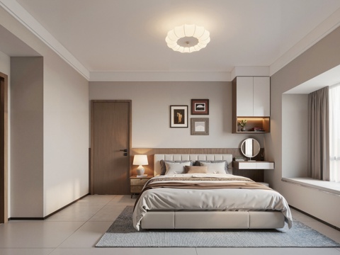 现代主卧  中古复古风主卧  美式主卧su模型